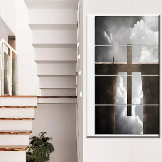 Designart - Big Cross between Two Cliffs - Landscapes Spiritual Religious on Wrapped Canvas set {3}