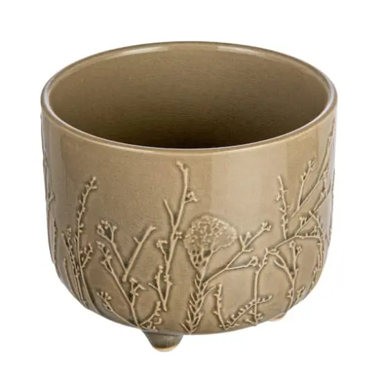 Hello Honey® 6" Green Footed Stoneware Planter with Botanical Design {1}