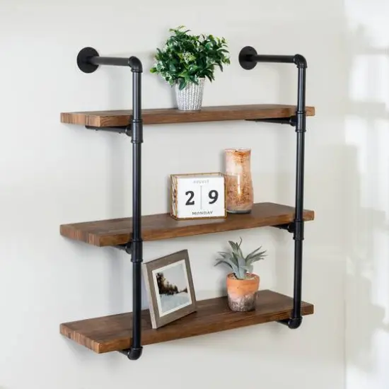 Honey Can Do 34.5" Black Three-Tier Industrial Wall Shelf {3}