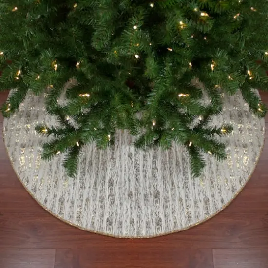 48" Ivory & Gold Wood Grain Pattern Christmas Tree Skirt {5}