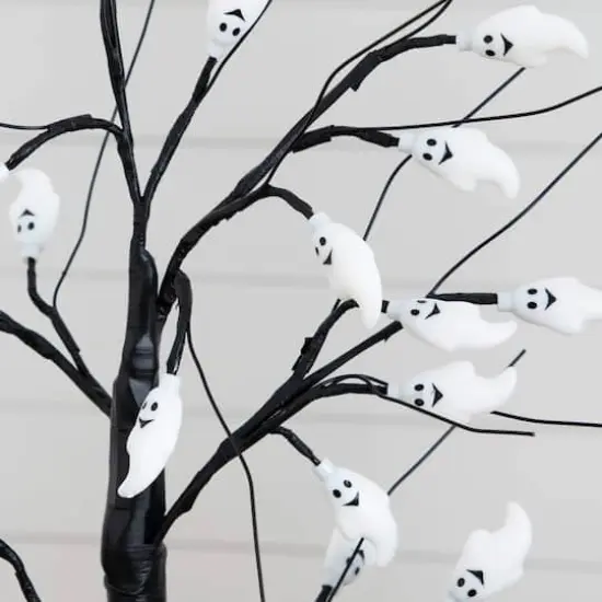 2ft. Pre-Lit Artificial Halloween Ghost Twig Tree with 24 Purple LED Lights {4}