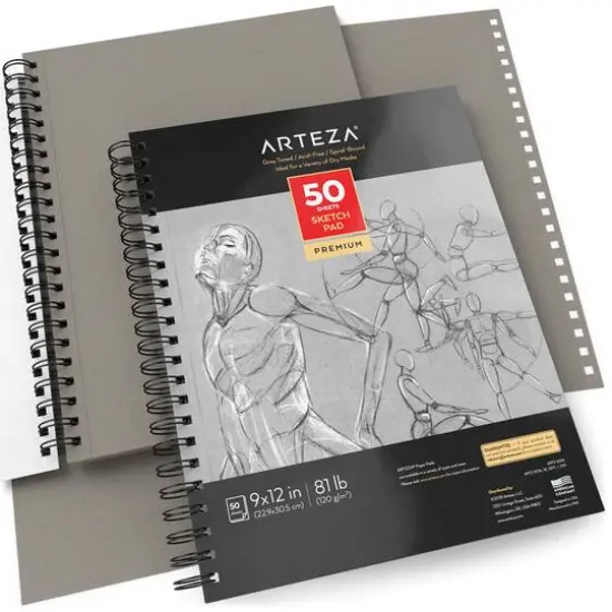 Arteza&reg; 9" x 12" Toned Gray Spiral Sketch Pads, 2ct. {4}