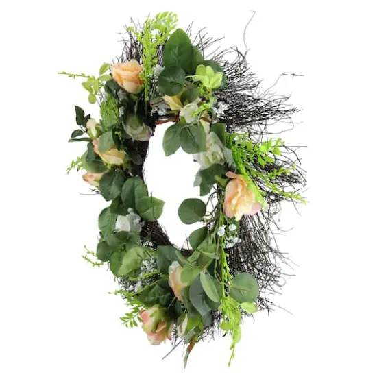 Rose and Foliage Artificial Spring Wreath - 24" Unlit {3}