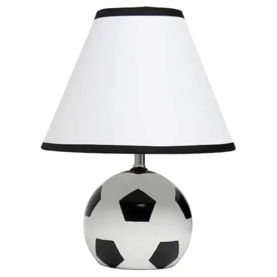 Simple Designs&trade; 11.5" Soccer Ball Base Table Lamp with White Shade Black Trim {1}