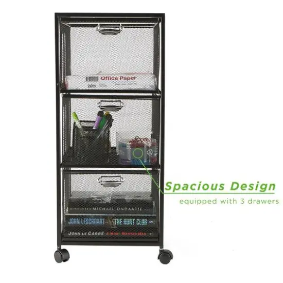 Mind Reader Black 3 Drawer Rolling File Cabinet {6}