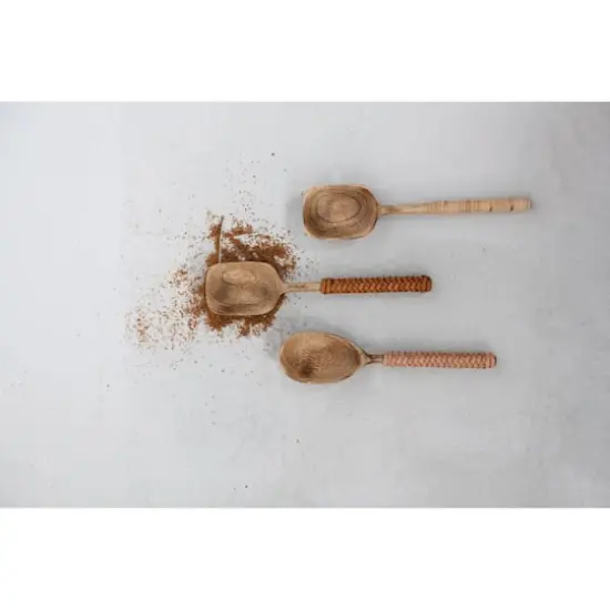 Hello Honey&reg; 7.5" Mango Wood Spoons with Bamboo & Leather Wrapped Handle Set {3}
