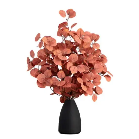 29" Artificial Coral Eucalyptus Arrangement in Black Vase {1}