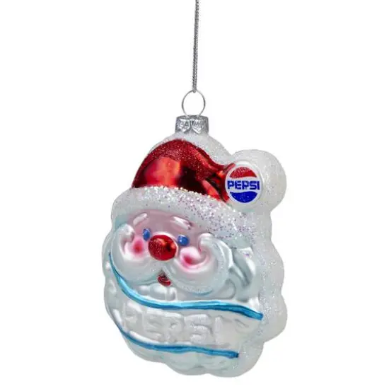 4.5" Blue & Red Glittered Santa Claus Head Pepsi Christmas Ornament {5}