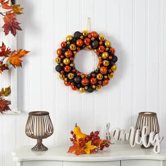 19" Shatterproof Jack-o-lantern Halloween Ornament Wreath {4}