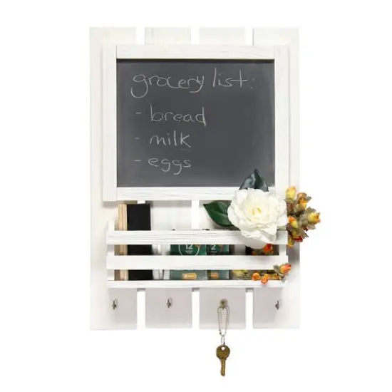Elegant Designs Chalkboard Sign, Key Holder & Mail Storage Accent White Wash {6}