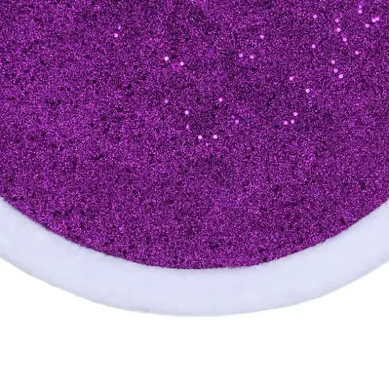 20" Purple Glittered Mini Christmas Tree Skirt with Faux Fur Trim {4}