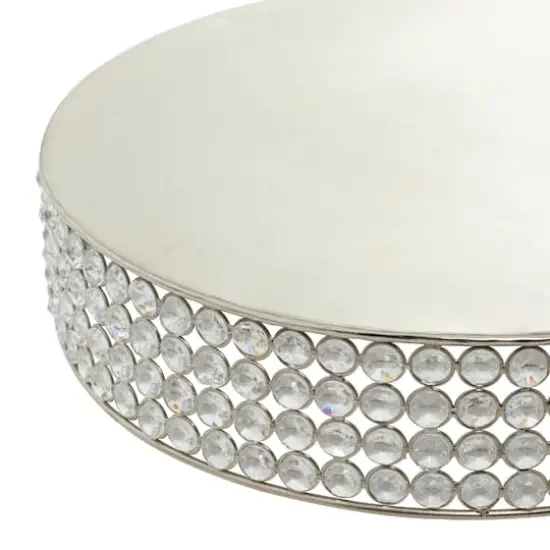 Glam Round Silver Metal and Glass Bead Cake Stand, Set of 3, 3" {8}