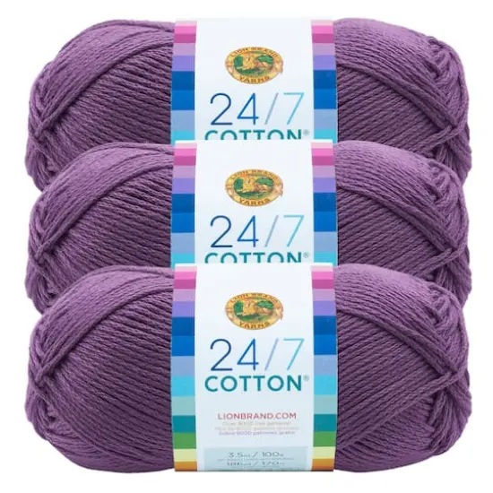 3 Pack Lion Brand&reg; 24/7 Cotton&reg; Yarn Purple {1}