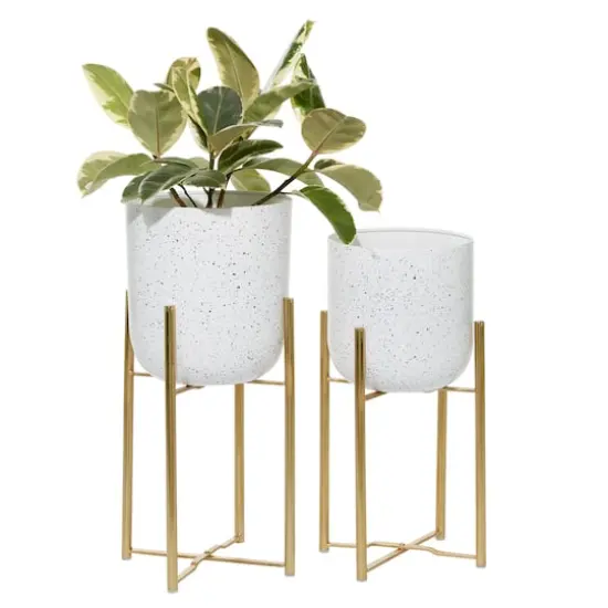 Set of 2 White Metal Contemporary Planter, 20", 22" {1}