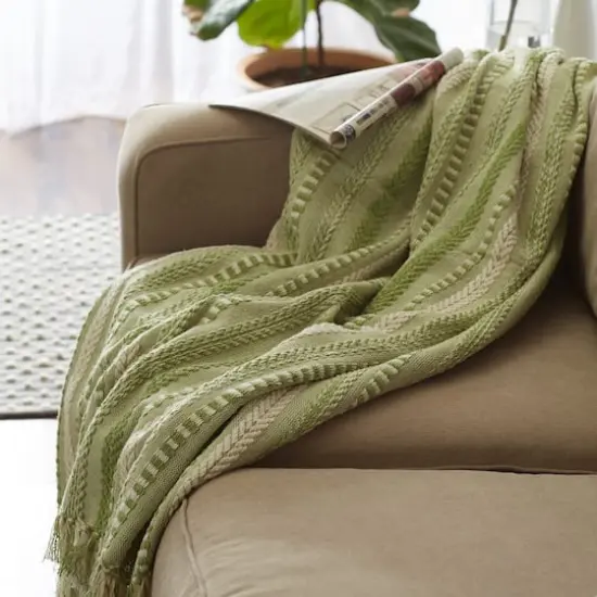 DII&reg; Antique Green Braided Stripe Throw {4}