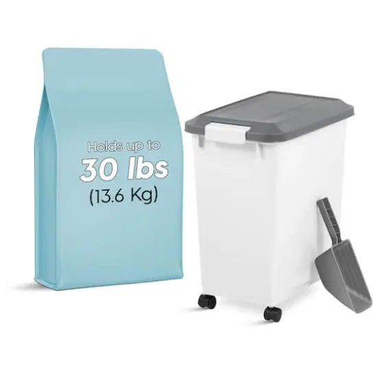 Iris® 30 lbs. Airtight Pet Food Container with Scoop, Gray {1}