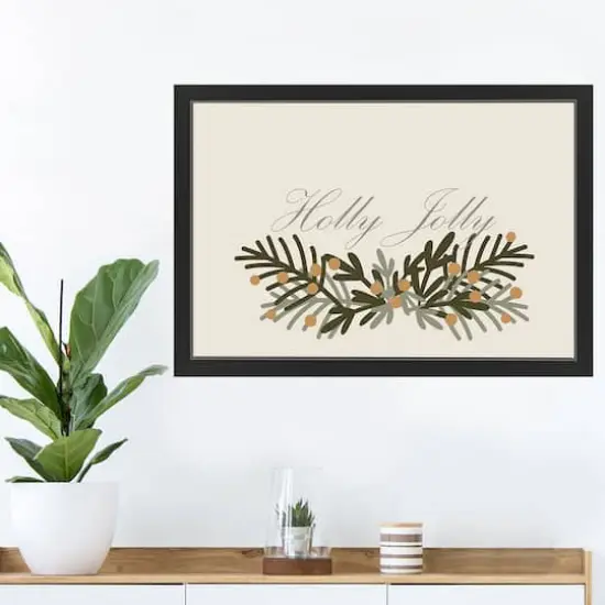 30" Holly Jolly Greenery Black Framed Print Wall Art {3}