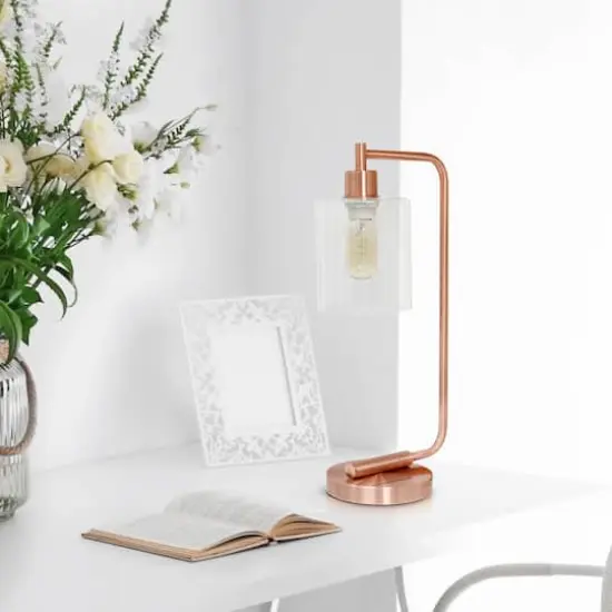Lalia Home Modern Iron Desk Lamp with Glass Shade Rose Gold {3}