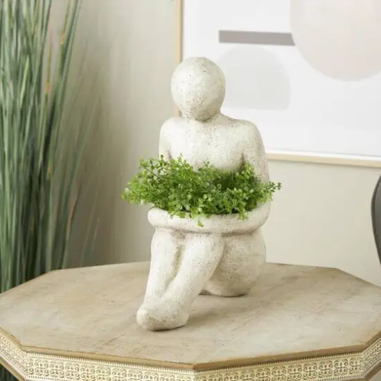 17" Cream Sitting Figure Planter {9}