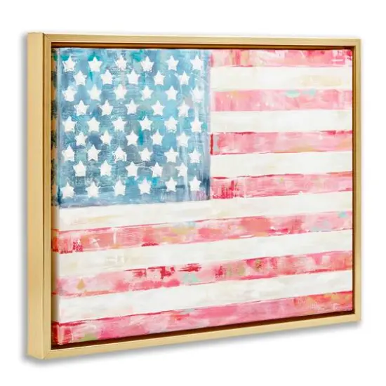 Stupell Industries Patriotic Brushed Flag Floater Framed Art Gold {4}