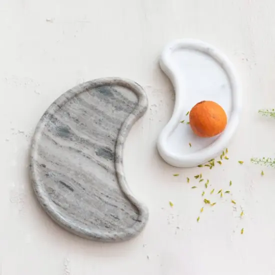 Hello Honey&reg; White & Buff Nestable Marble Kidney Shaped Tray Set {4}