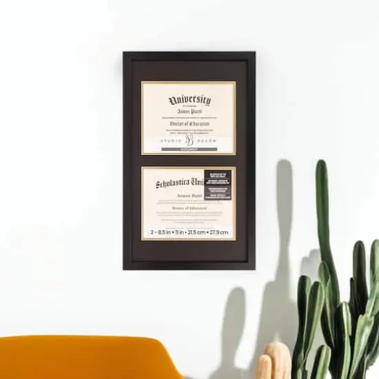 2 Opening 8.5" x 11" Black Document Frame with Double Mat by Studio D&eacute;cor&reg; {3}