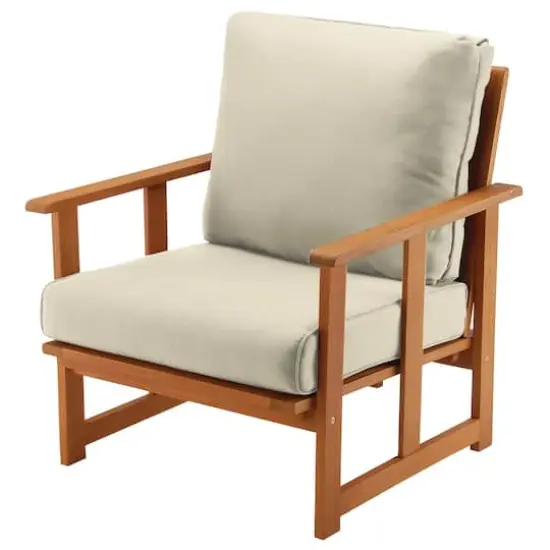 Beige Eucalyptus Grandis Wood Cushioned Club Chair {1}