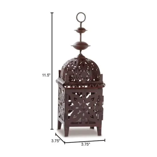 11.5" Bronze Metal Moroccan Candle Lantern {3}