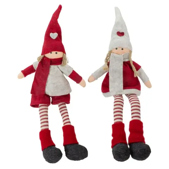19" Plush Red & Beige Boy & Girl Sitting Christmas Doll Decoration Set {1}