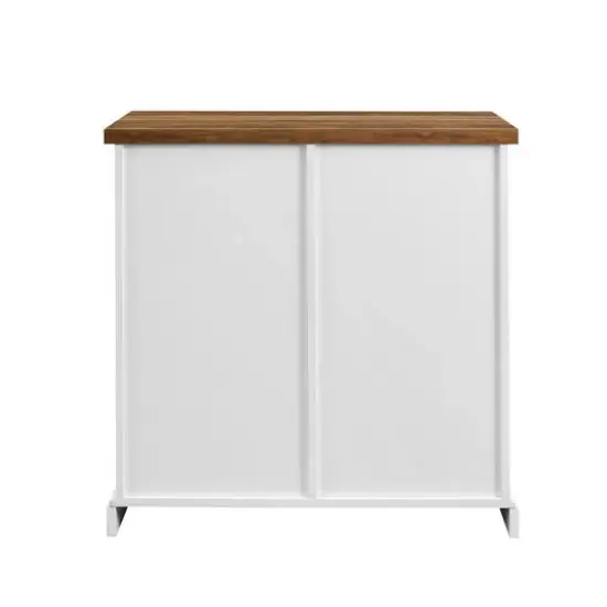 Walker Edison 32" Solid White & Reclaimed Wood Two-Tone Sliding Slat Door Accent Cabinet {8}