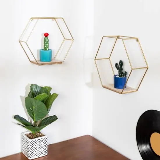 Honey Can Do 12" Gold Hexagonal Decorative Metal Wall Shelves {3}