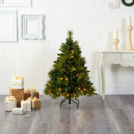 4ft. Pre-Lit North Carolina Mixed Pine Artificial Christmas Tree, Warm White LED Lights {3}