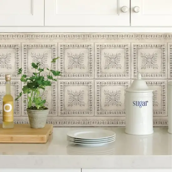 Brewster Cream Vintage Tin Peel & Stick Backsplash {5}