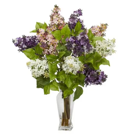 24" Lilac Silk Flower Arrangement in Glass Vase Multicolor {1}