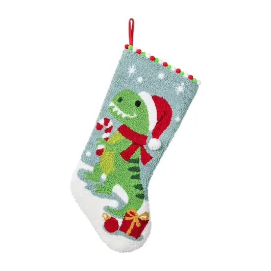 Glitzhome&reg; 21"L Hooked Christmas Dinosaur Stocking {1}