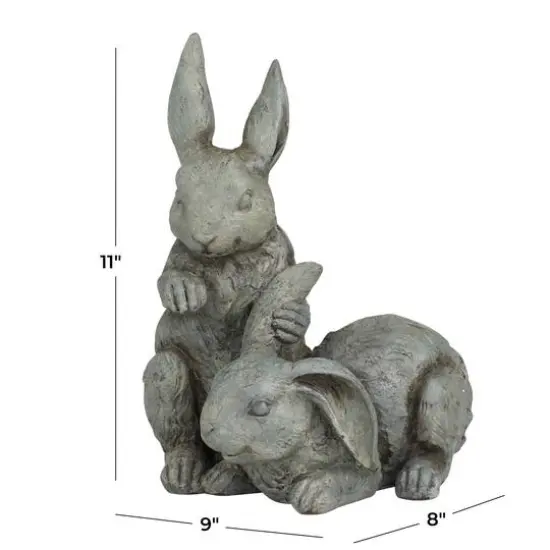 11" Gray Farmhouse Rabbits Garden Sculpture {7}