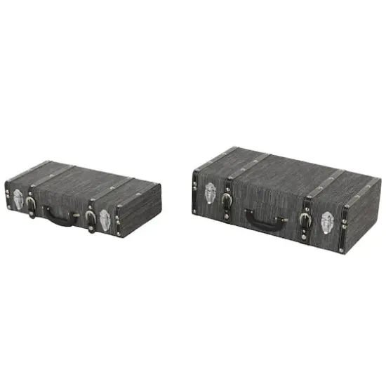 Black Fabric Woven Storage Decorative Trunk with Silver Latches & Buckles Set {1}