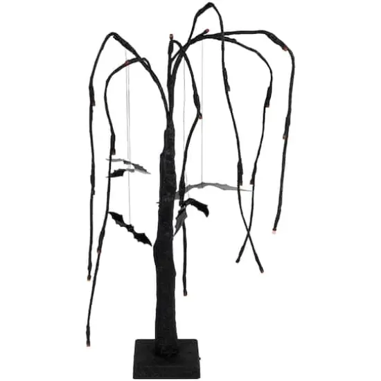 24" LED Lighted Black Glittered Halloween Willow Tree with Bats {1}