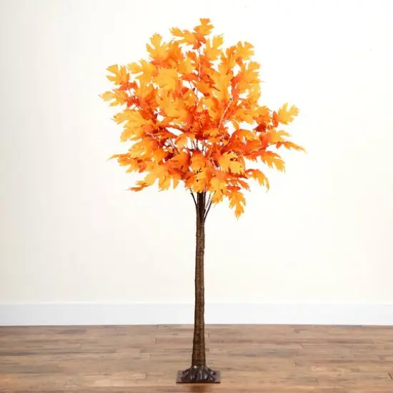 6ft. Pre-Lit Orange Autumn Maple Artificial Fall Tree {11}