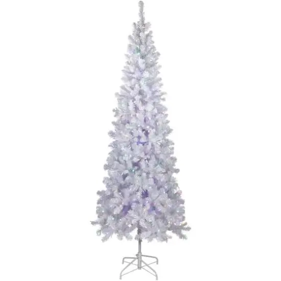 7.5ft. Pre-Lit White Winston Pine Pencil Artificial Christmas Tree, Multi LED Lights {1}