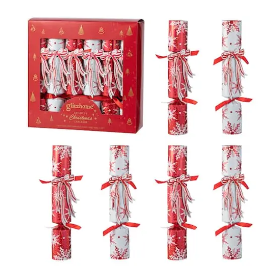 Glitzhome&reg; 12PK 1.25"D x 10"H Christmas Snowflake with Bow Party Cracker with Gift Contents {1}