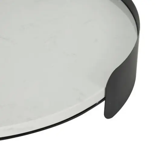 15.75" White Marble Round Living Room D&eacute;cor Tray with Black Metal Frame {5}