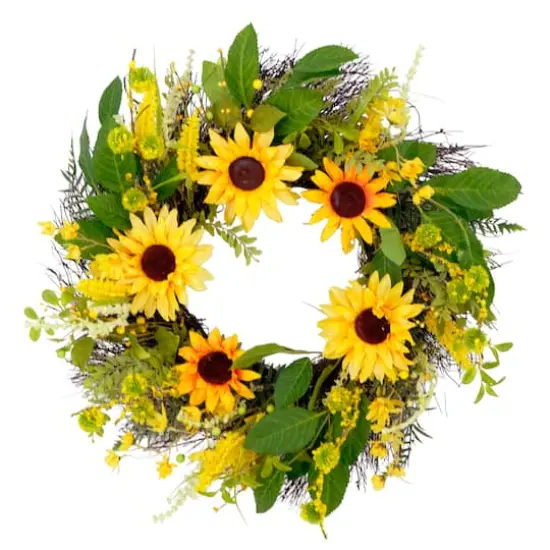 24'' Green and Yellow Sunflower Floral Wreath {1}