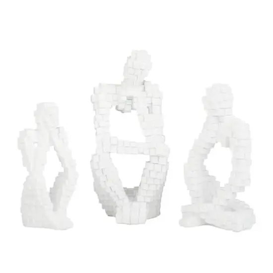 Set of 3 White Polystone Contemporary Sculptures, 13" x 6" x 6" {1}