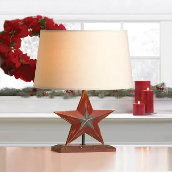 19'' Farmhouse Red Star Table Lamp {3}