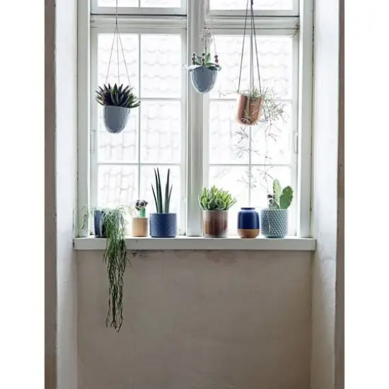 Hello Honey&reg; Round Polka Dot Stoneware Flower Pot Sky Blue/Cream {7}