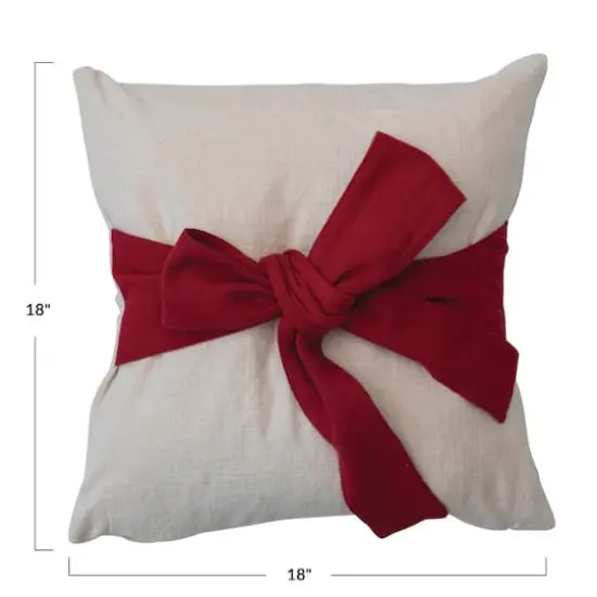Hello Honey® Cream & Red Hand-Woven Cotton Slub Pillow with Bow {4}