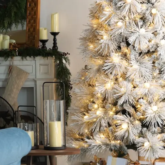 Glitzhome&reg; 7.5ft Pre-Lit Flocked Full Pine Artificial Christmas Tree, Warm White LED Lights {5}