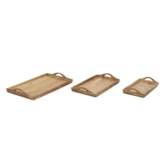 Hello Honey&reg; Natural Rectangular Acacia Wood Handled Stacking Tray Set {7}