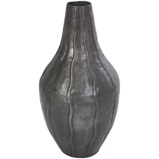 13" Black Metal Snakeskin Inspired Vase with Dimensional Wavy Accents {1}